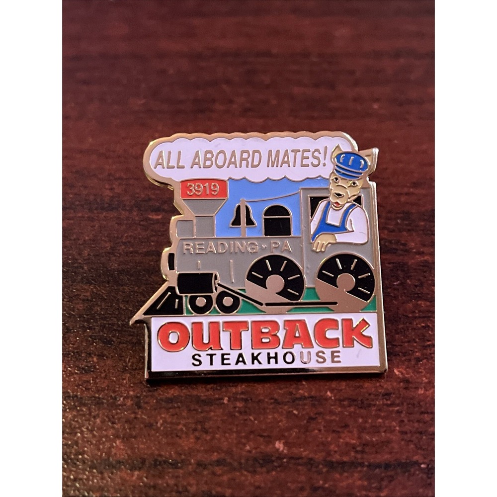 Outback Steakhouse "All Aboard Mates!" Reading Pennsylvania Train Lapel Hat Pin